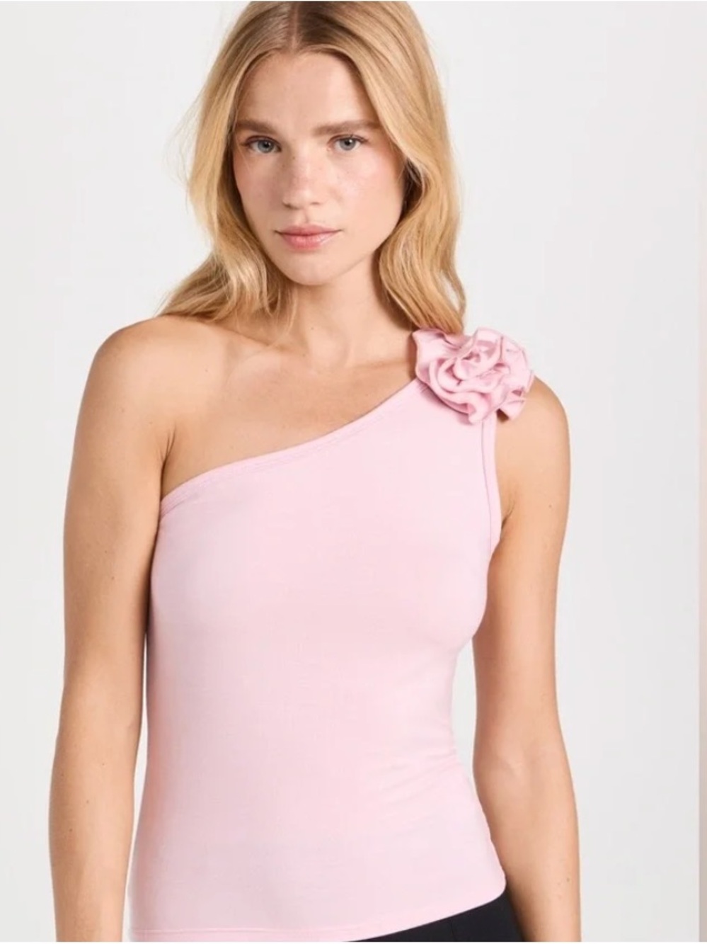 Reformation One-Shoulder Pastel Pink Dress with Floral Shoulder Detail